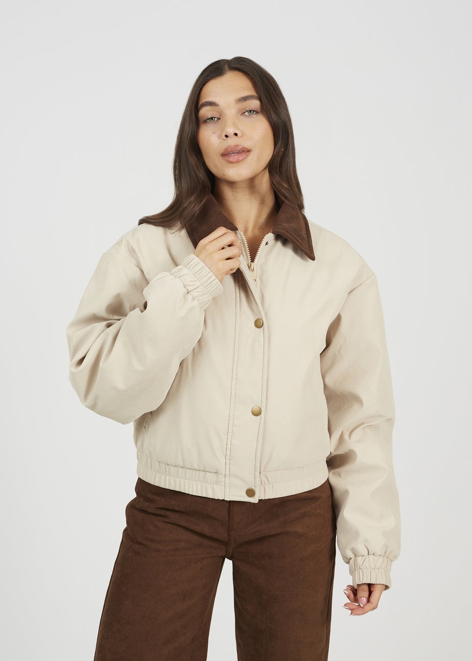 Brave Soul Stone Twill Bomber Style Jacket with Cord Collar