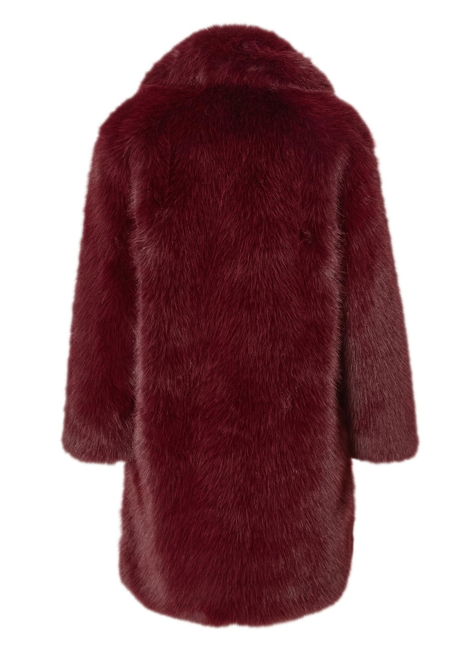 Quiz Burgundy Faux Fur Longline Coat