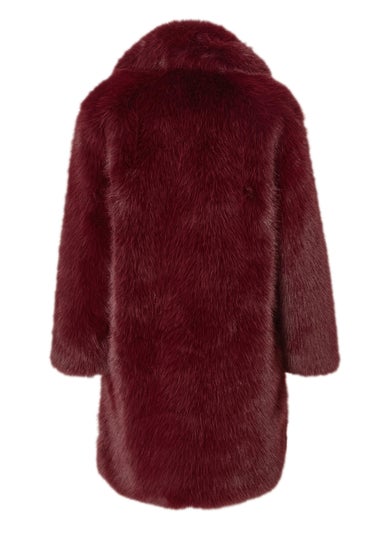 Quiz Burgundy Faux Fur Longline Coat