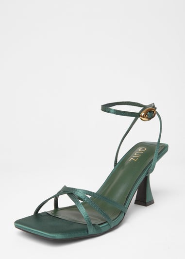 Quiz Green Satin Strappy Flared Heels