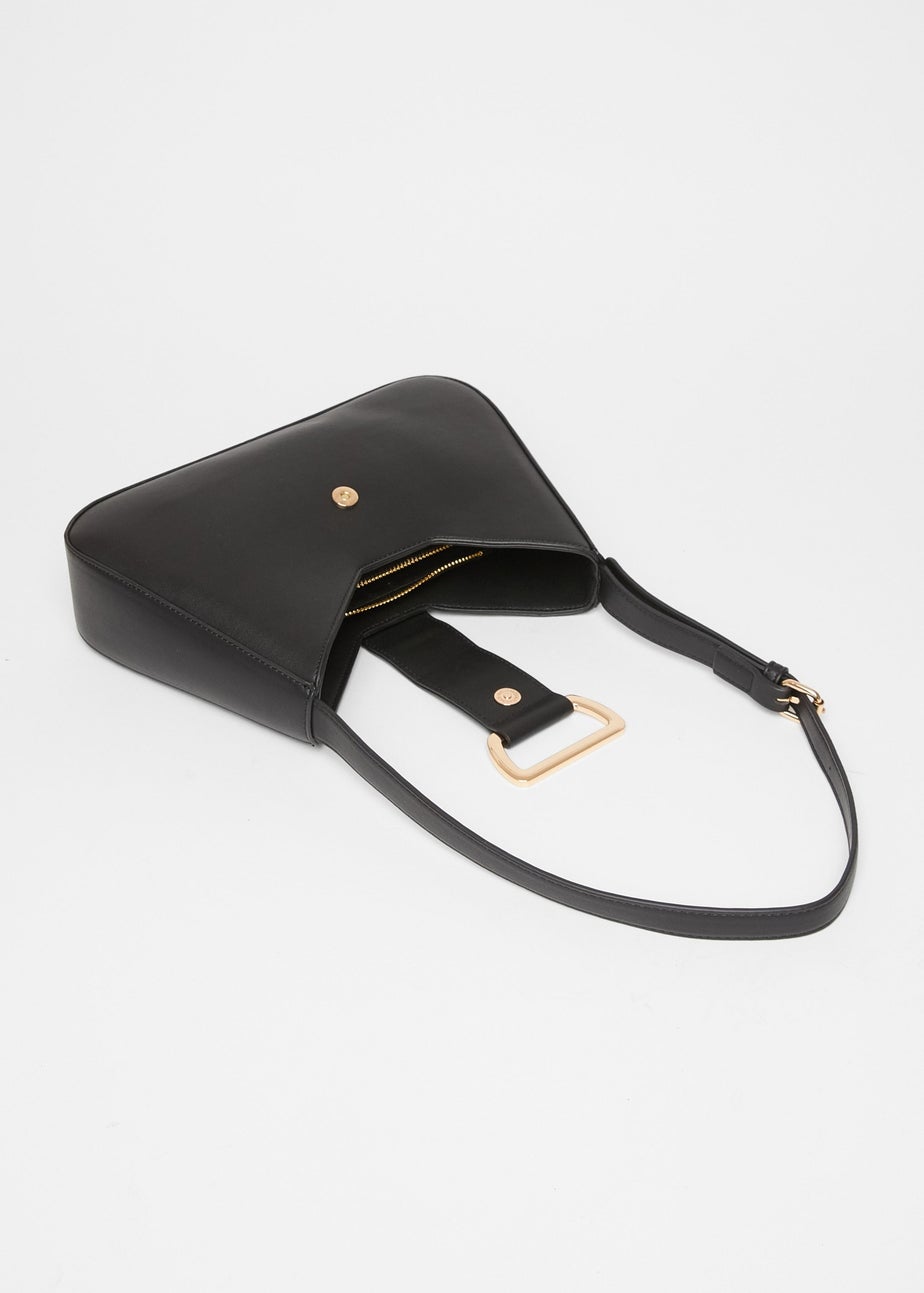 Quiz Black Faux Leather Buckle Shoulder Bag