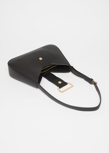 Quiz Black Faux Leather Buckle Shoulder Bag