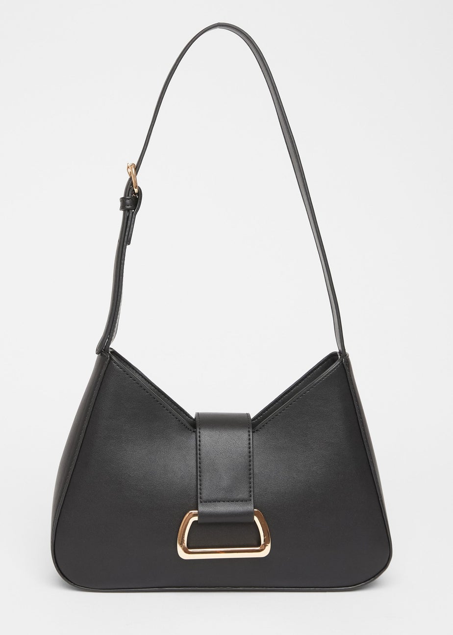 Quiz Black Faux Leather Buckle Shoulder Bag