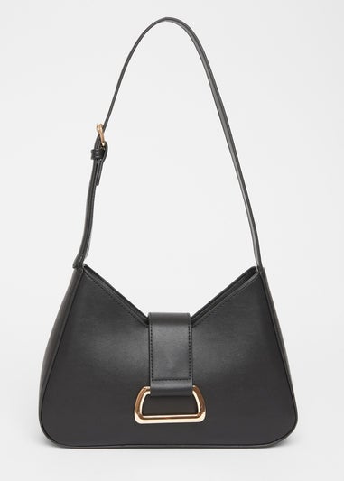 Quiz Black Faux Leather Buckle Shoulder Bag