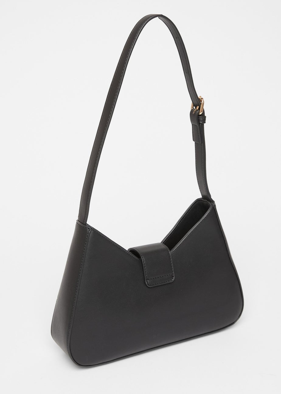 Quiz Black Faux Leather Buckle Shoulder Bag