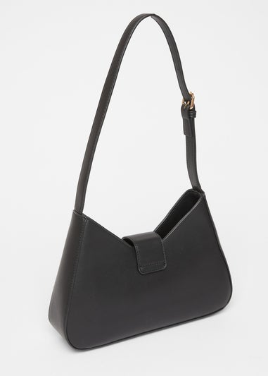 Quiz Black Faux Leather Buckle Shoulder Bag