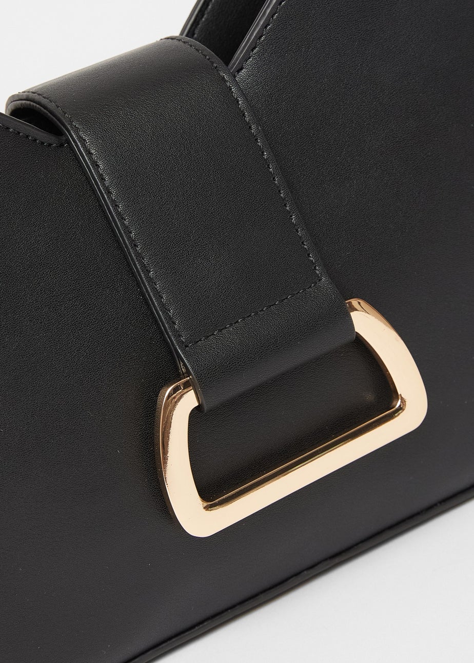 Quiz Black Faux Leather Buckle Shoulder Bag