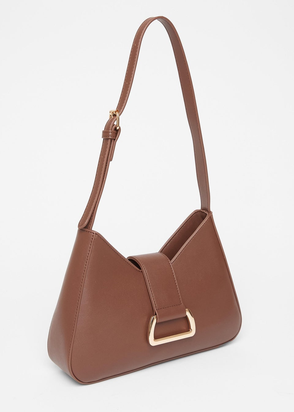 Quiz Brown Faux Leather Buckle Shoulder Bag
