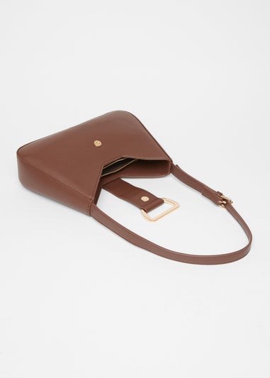 Quiz Brown Faux Leather Buckle Shoulder Bag