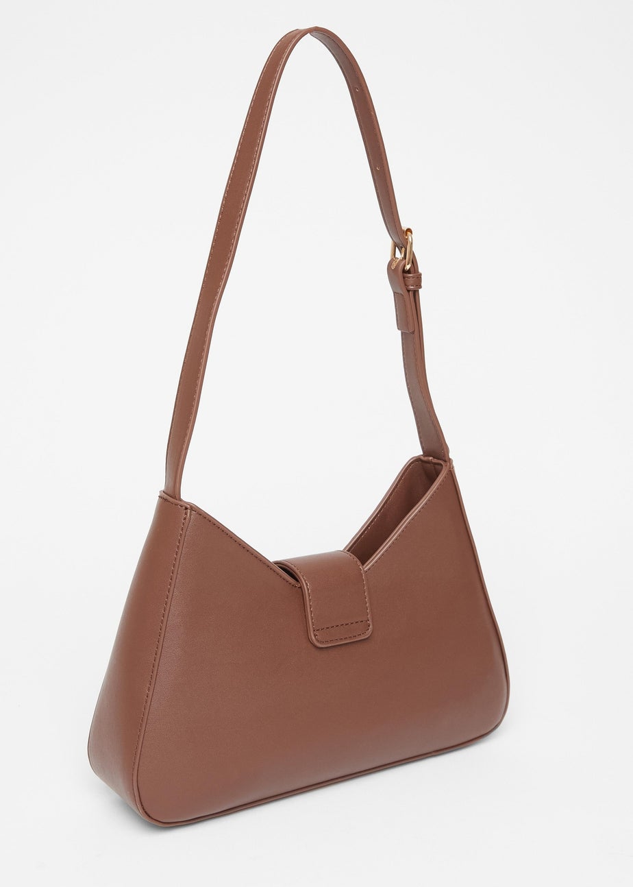 Quiz Brown Faux Leather Buckle Shoulder Bag