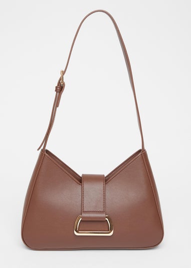Quiz Brown Faux Leather Buckle Shoulder Bag