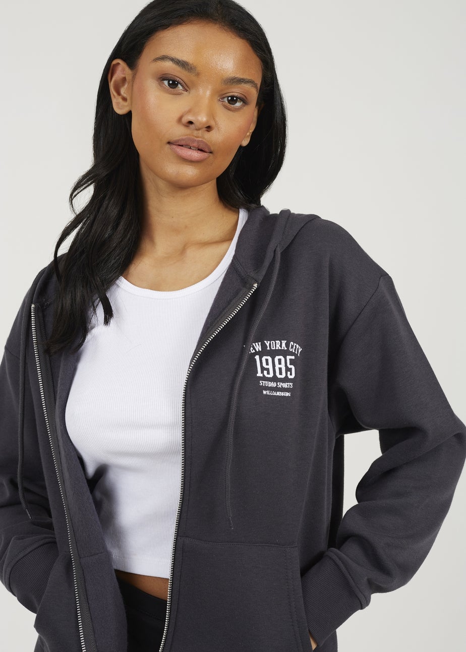 Brave Soul Charcoal Zip Through Hoodie