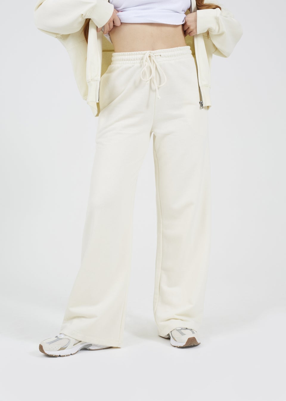 Brave Soul Cream Cotton Blend Wide Leg Joggers