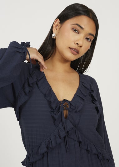 Brave Soul Navy Long Sleeve Maxi Dress With Frill Detail