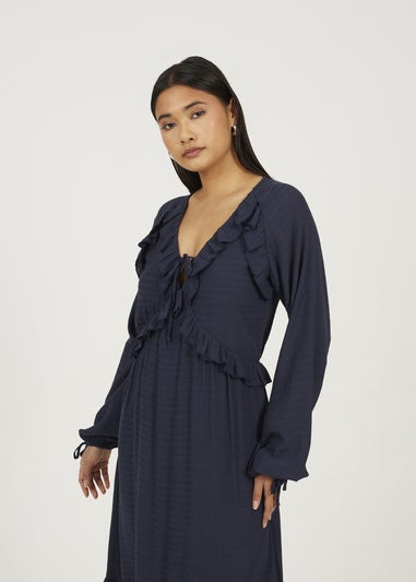 Brave Soul Navy Long Sleeve Maxi Dress With Frill Detail