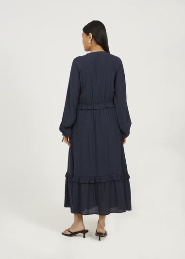 Brave Soul Navy Long Sleeve Maxi Dress With Frill Detail
