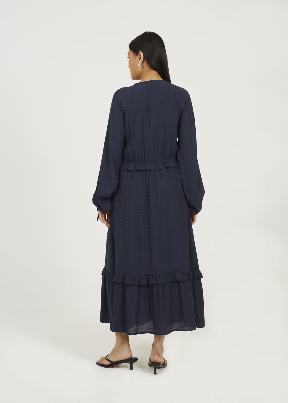 Brave Soul Navy Long Sleeve Maxi Dress With Frill Detail