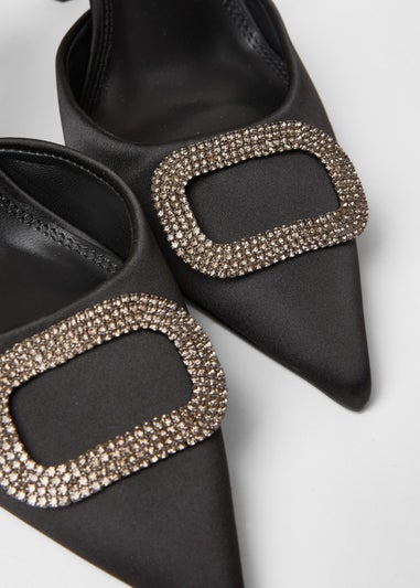 Quiz Black Satin Brooch Court Heels