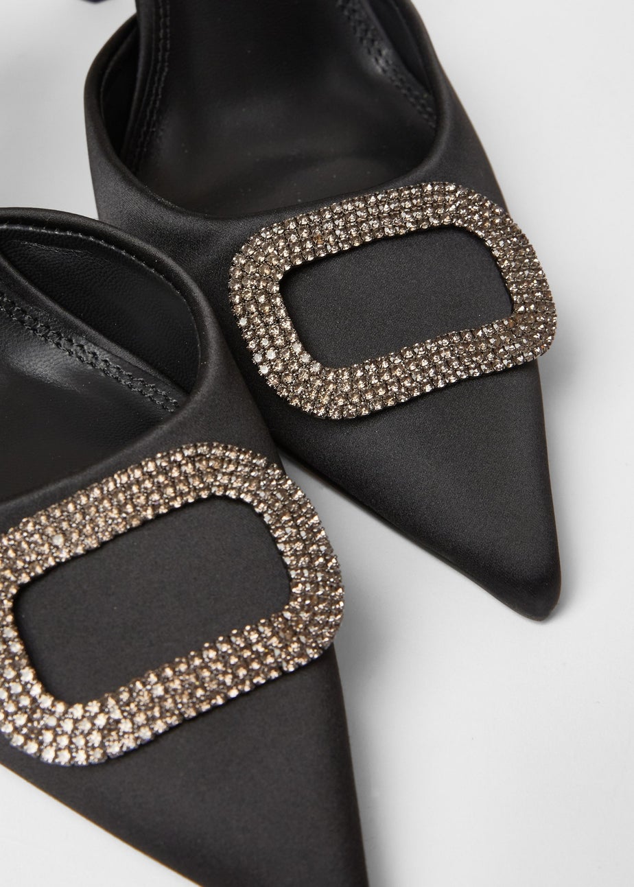 Quiz Black Satin Brooch Court Heels