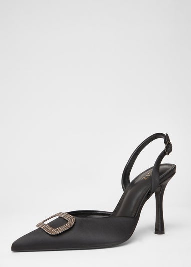 Quiz Black Satin Brooch Court Heels