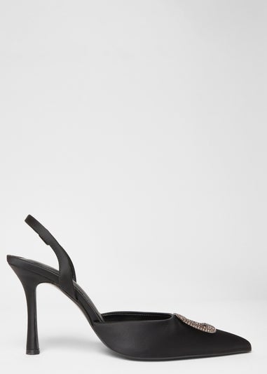 Quiz Black Satin Brooch Court Heels