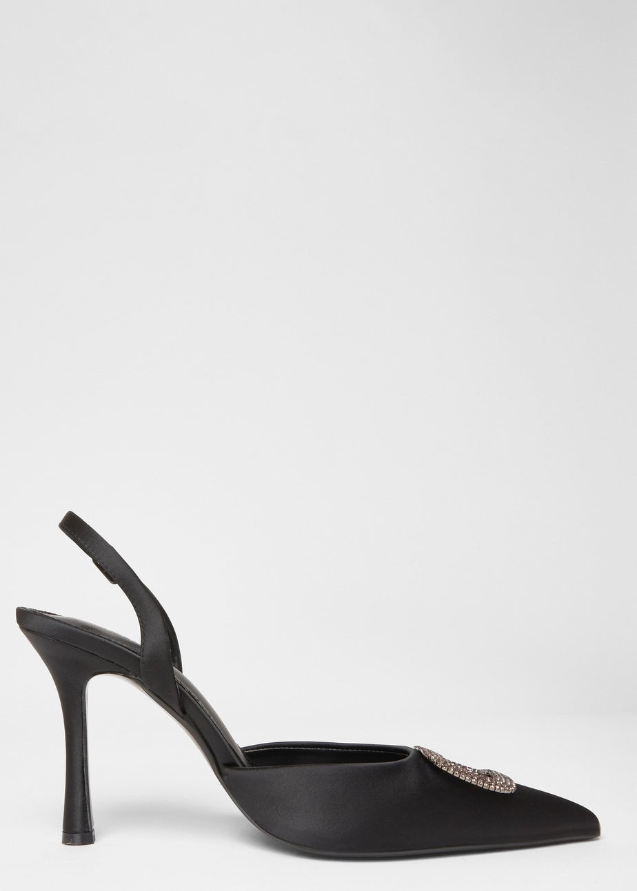 Quiz Black Satin Brooch Court Heels