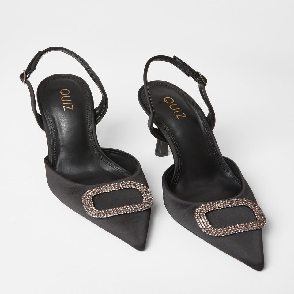 Quiz Black Satin Brooch Court Heels