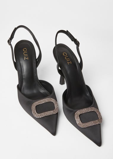 Quiz Black Satin Brooch Court Heels