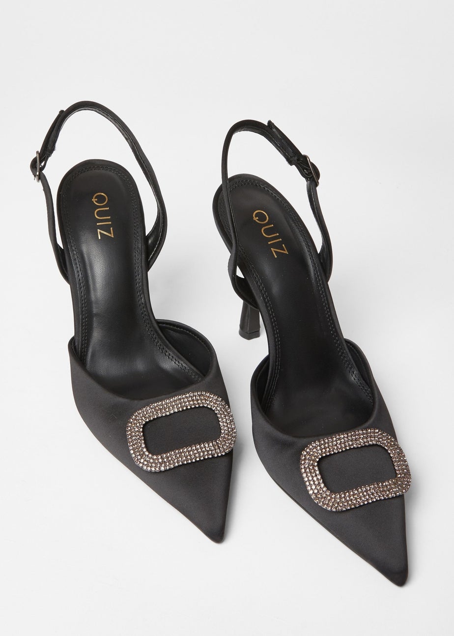 Quiz Black Satin Brooch Court Heels