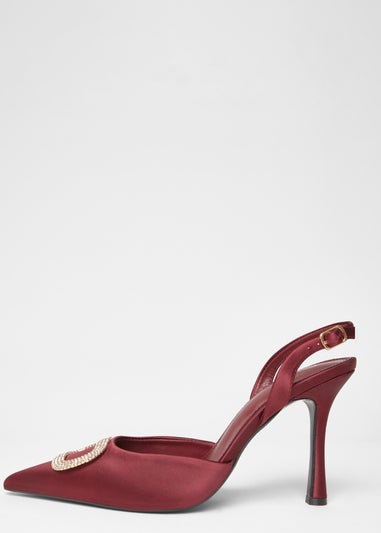 Quiz Burgundy Satin Brooch Court Heels