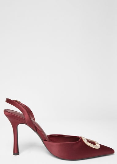 Quiz Burgundy Satin Brooch Court Heels