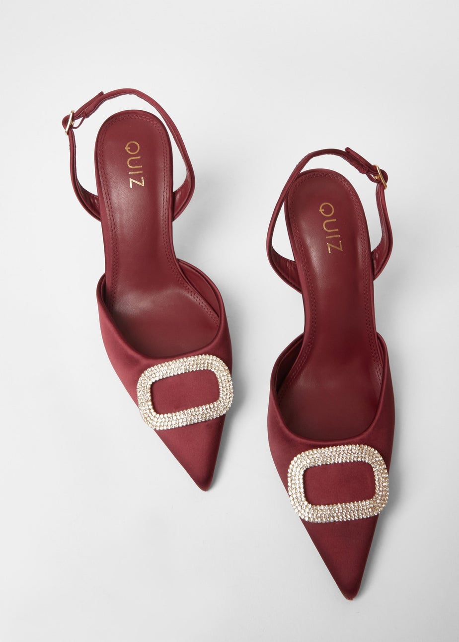 Quiz Burgundy Satin Brooch Court Heels