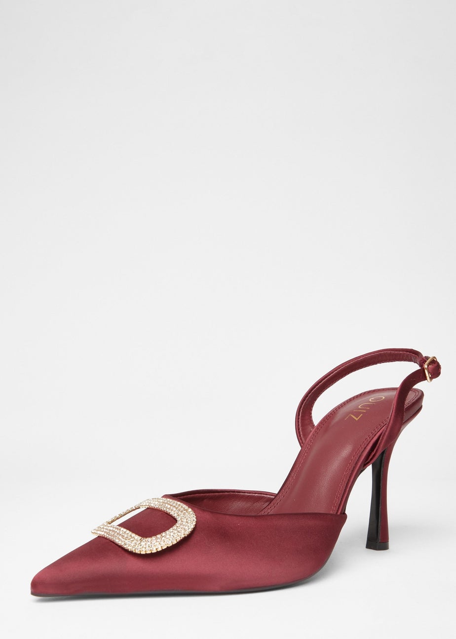 Quiz Burgundy Satin Brooch Court Heels