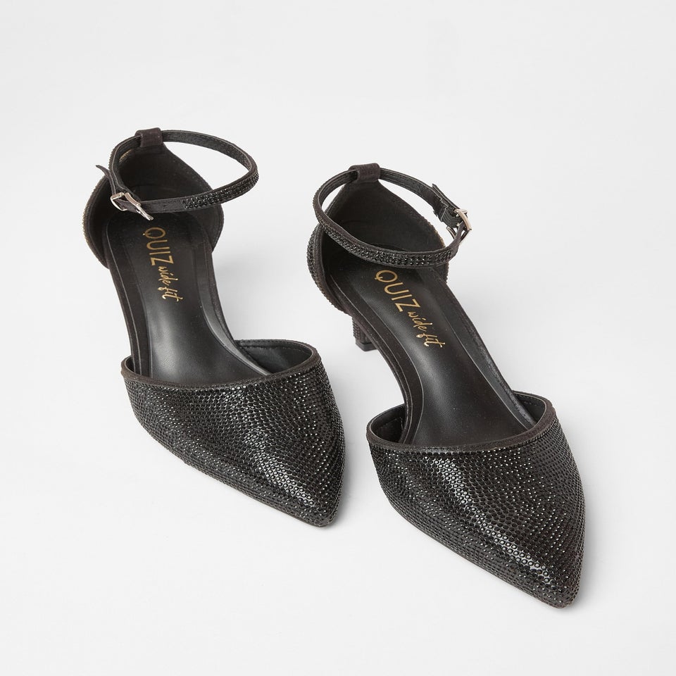 Quiz Black Wide Fit Diamante Court Heels