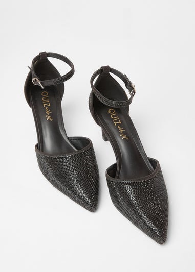 Quiz Black Wide Fit Diamante Court Heels