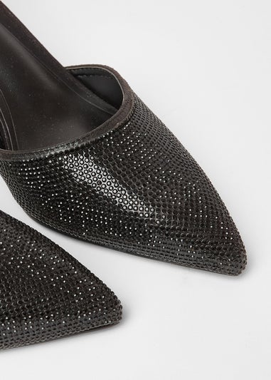 Quiz Black Wide Fit Diamante Court Heels