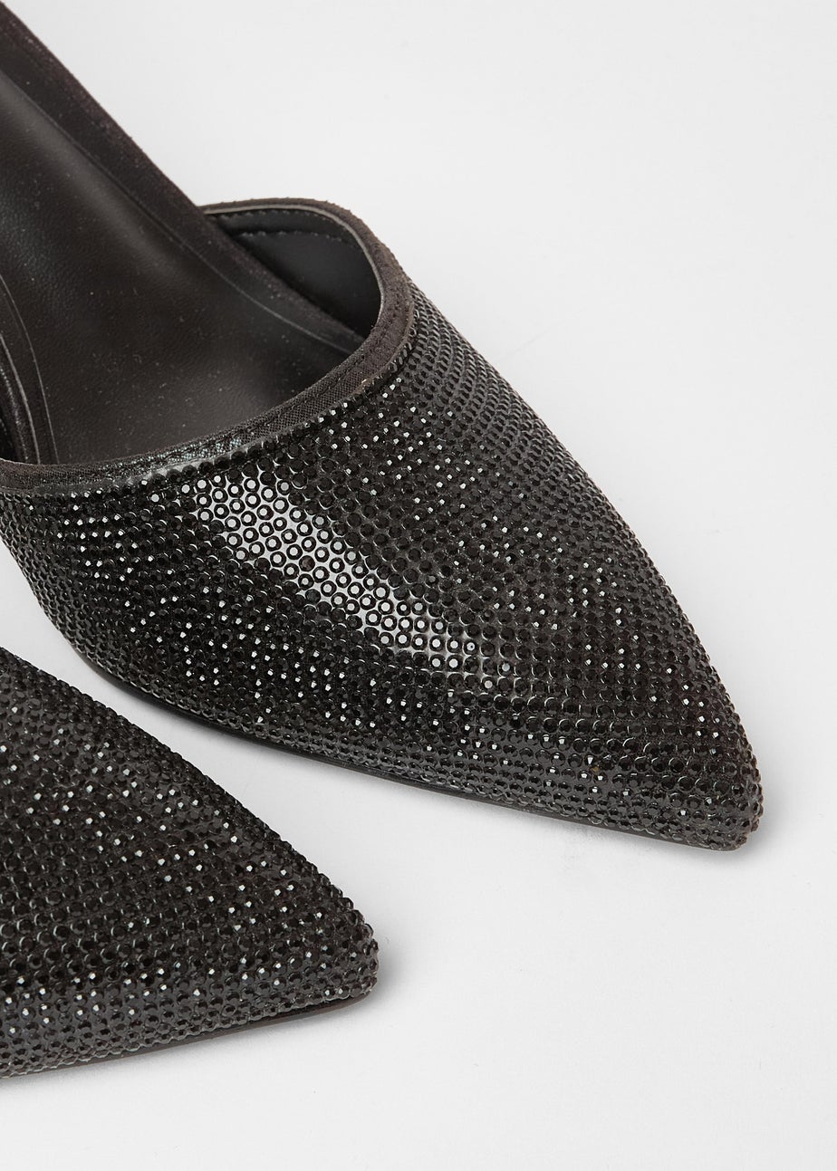 Quiz Black Wide Fit Diamante Court Heels
