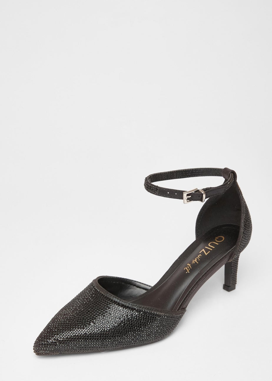 Quiz Black Wide Fit Diamante Court Heels