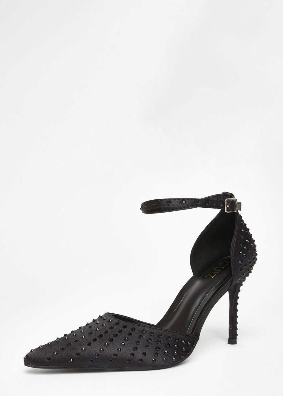 Quiz Black Satin Diamante Court Heels