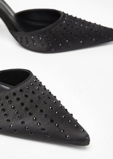 Quiz Black Satin Diamante Court Heels