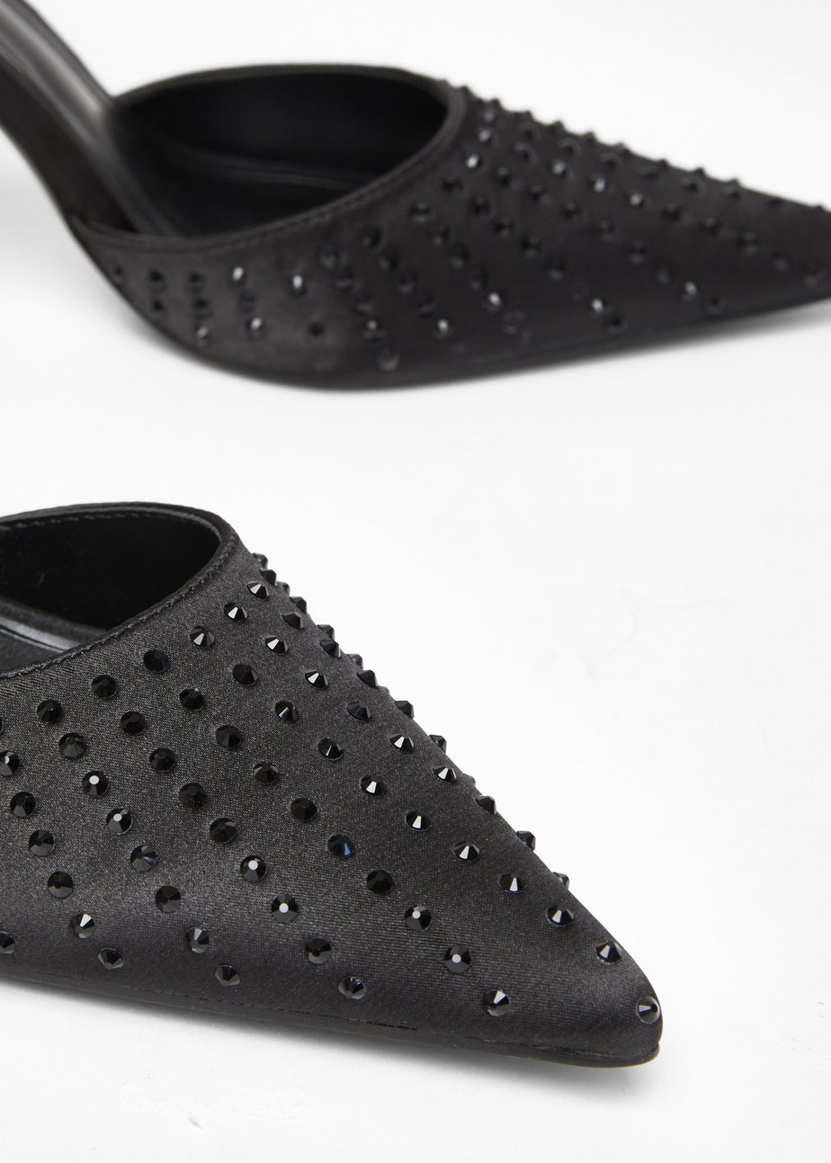 Quiz Black Satin Diamante Court Heels
