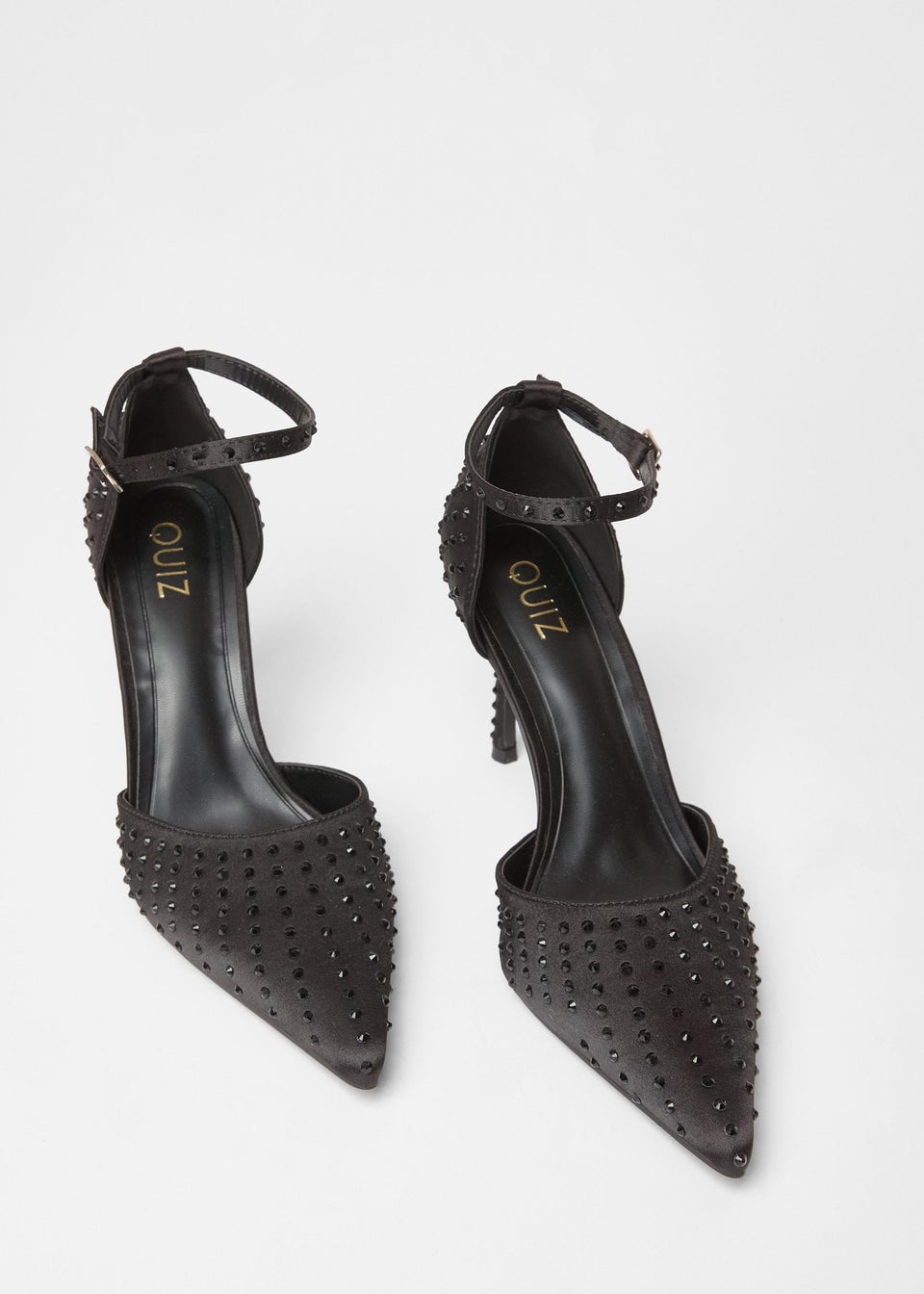 Quiz Black Satin Diamante Court Heels