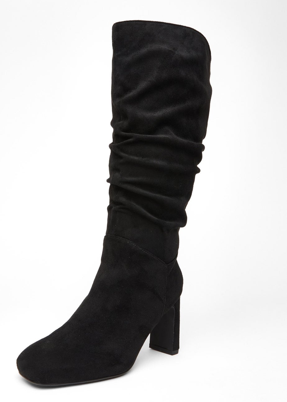 Quiz Black Wide Fit Faux Suede Heeled Boot