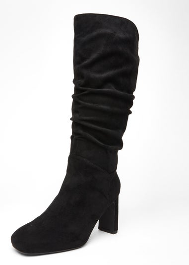 Quiz Black Wide Fit Faux Suede Heeled Boot