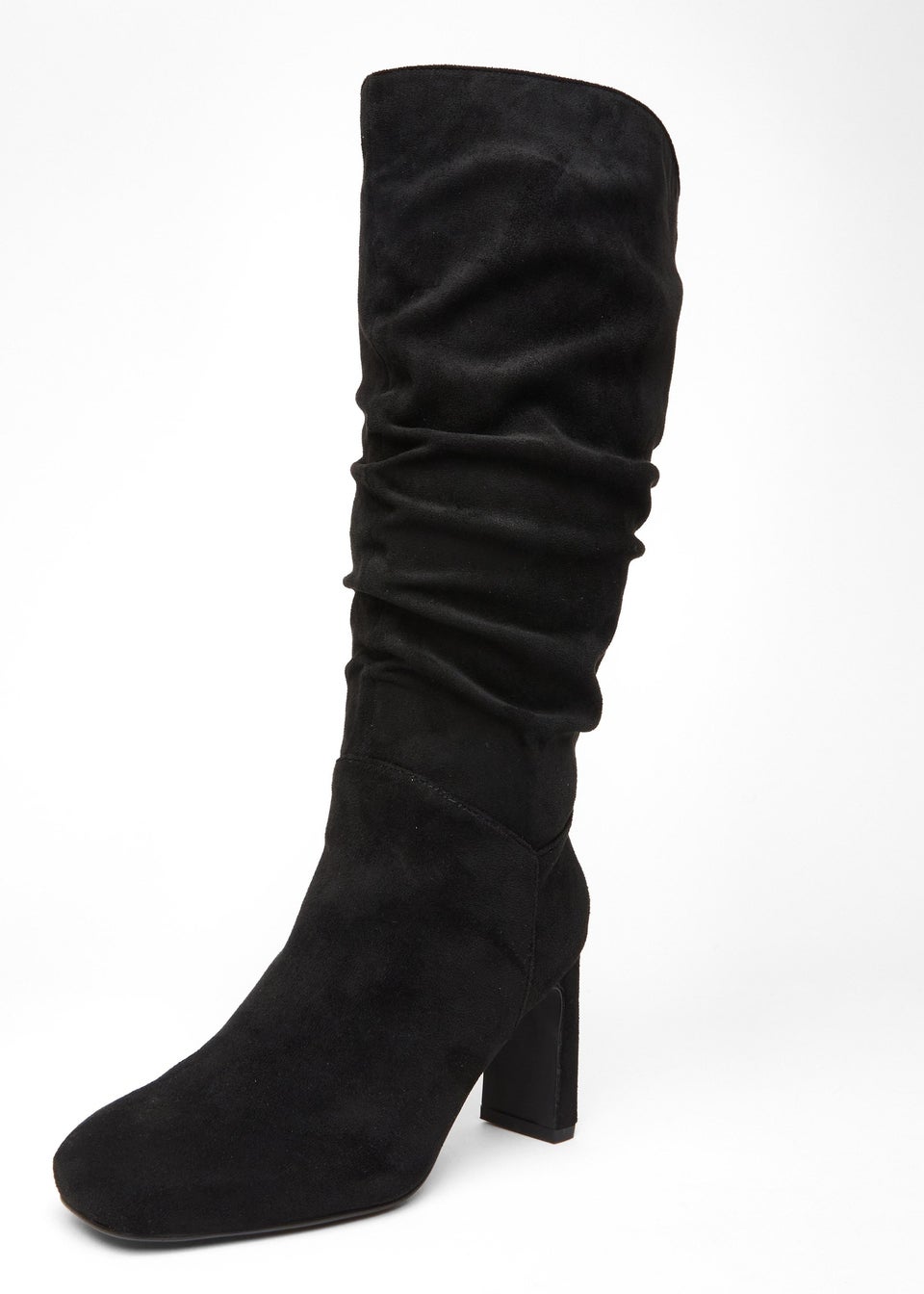 Quiz Black Wide Fit Faux Suede Heeled Boot