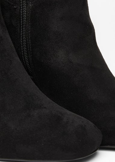Quiz Black Wide Fit Faux Suede Heeled Boot