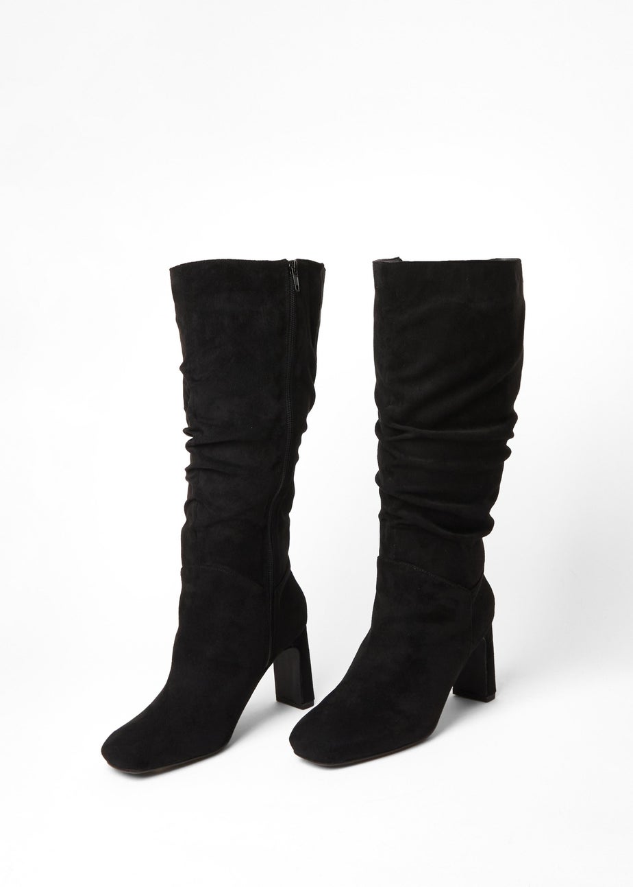Quiz Black Wide Fit Faux Suede Heeled Boot