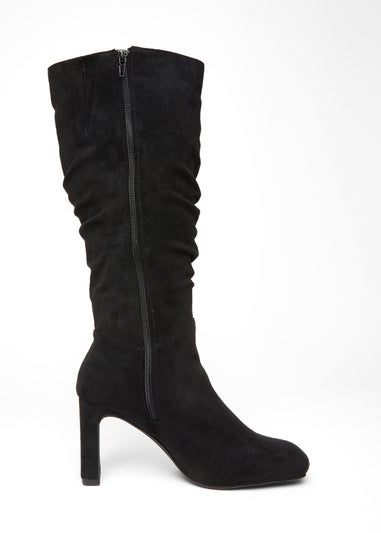 Quiz Black Wide Fit Faux Suede Heeled Boot