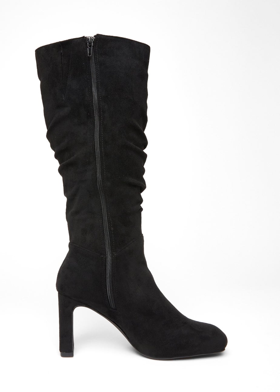 Quiz Black Wide Fit Faux Suede Heeled Boot