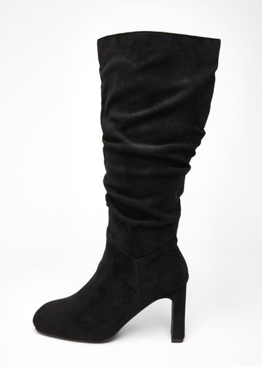 Quiz Black Wide Fit Faux Suede Heeled Boot
